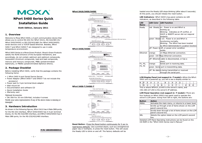 Page n°1 - Manuel utilisateur Moxa NPort 5410