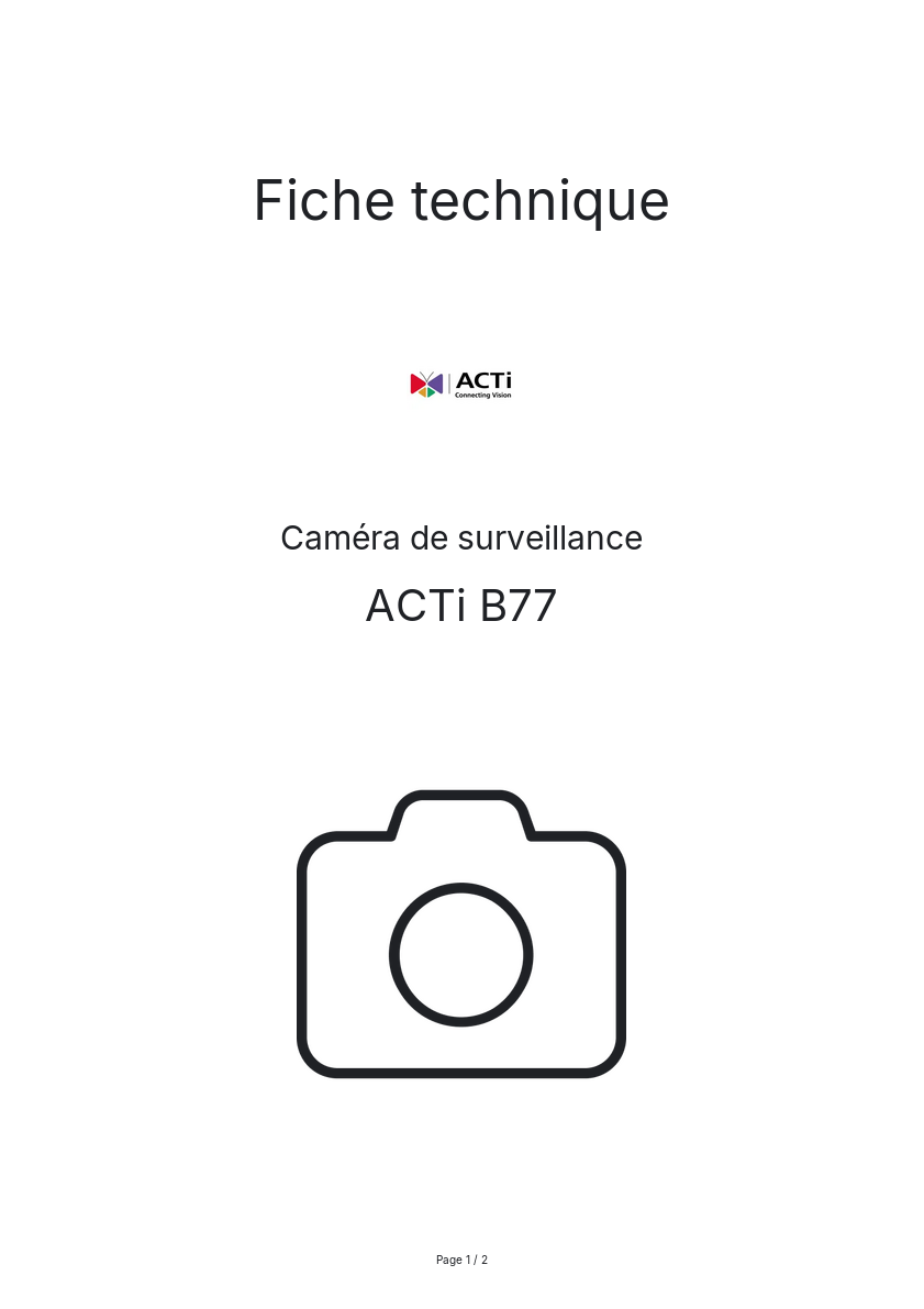 Page n°1 - Fiche technique ACTi B77