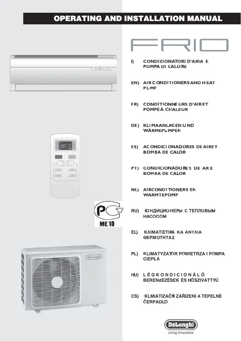 Page 1 de la notice Manuel utilisateur DeLonghi FRIO18