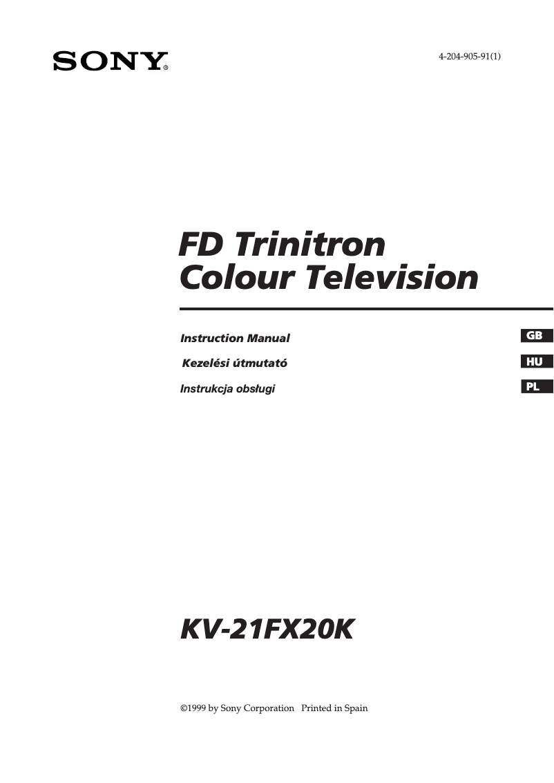 Page 1 de la notice Manuel utilisateur Sony KV-21FX20K