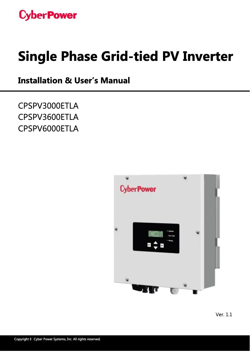 Page 1 de la notice Manuel utilisateur CyberPower CPSPV3600ETLA