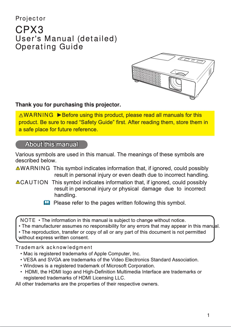 Image de la première page du manuel de l'appareil CPX3