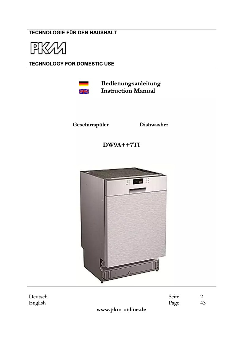 Image de la première page du manuel de l'appareil DW9A++7TI