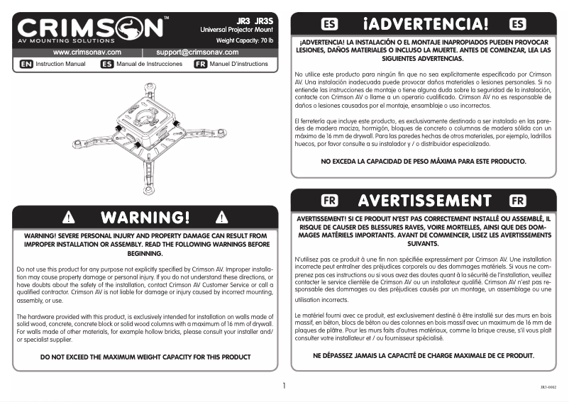 Page 1 de la notice Manuel utilisateur Crimson SyncPro JR3W