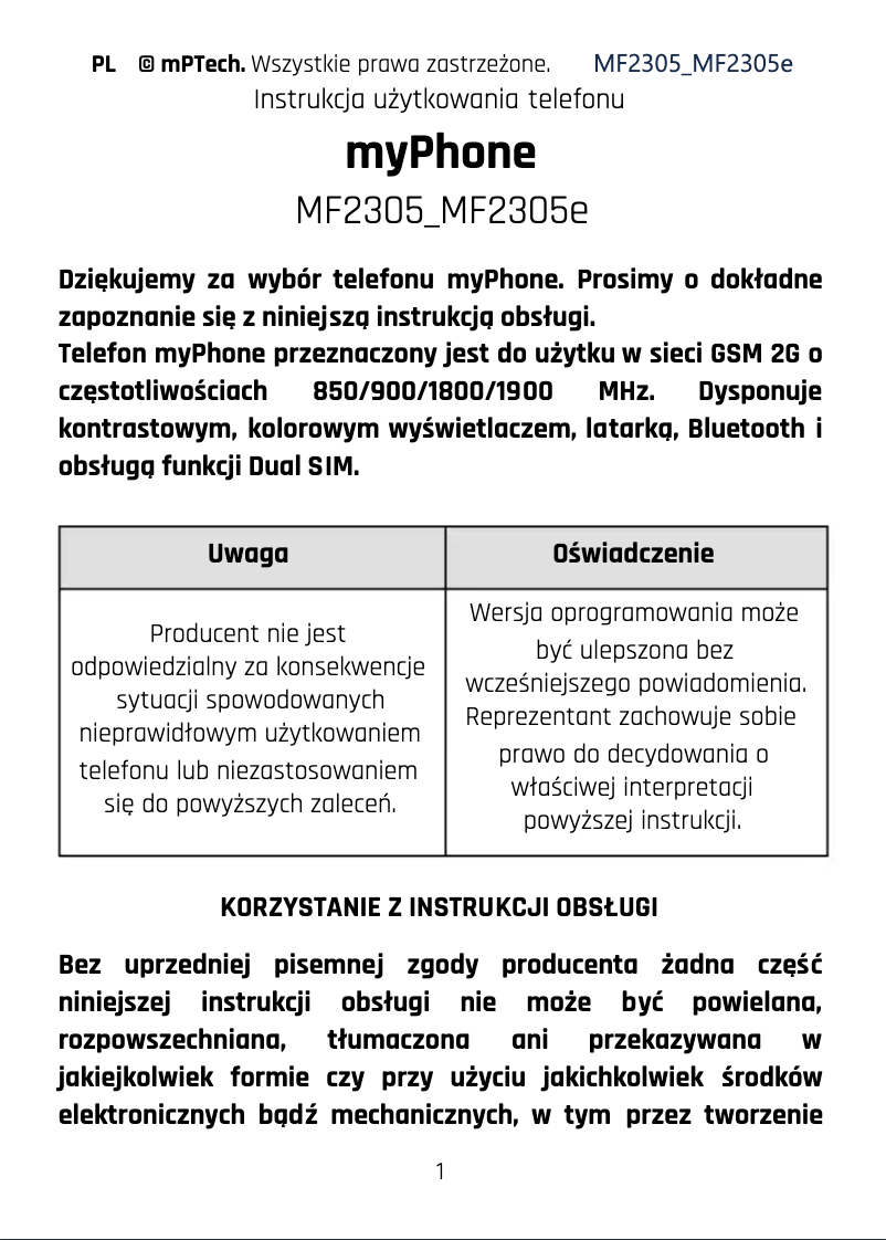 Page 1 de la notice Manuel utilisateur myPhone 6320