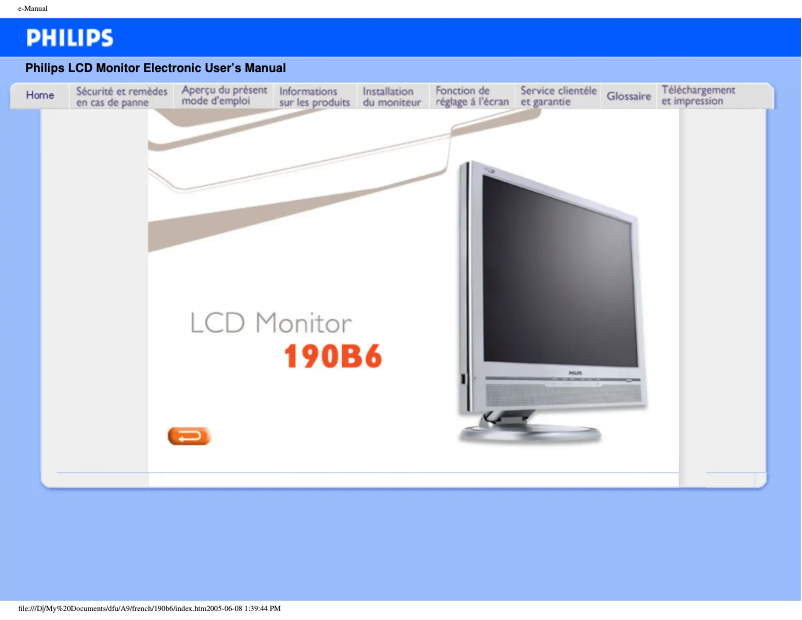 Image de la première page du manuel de l'appareil 190B6