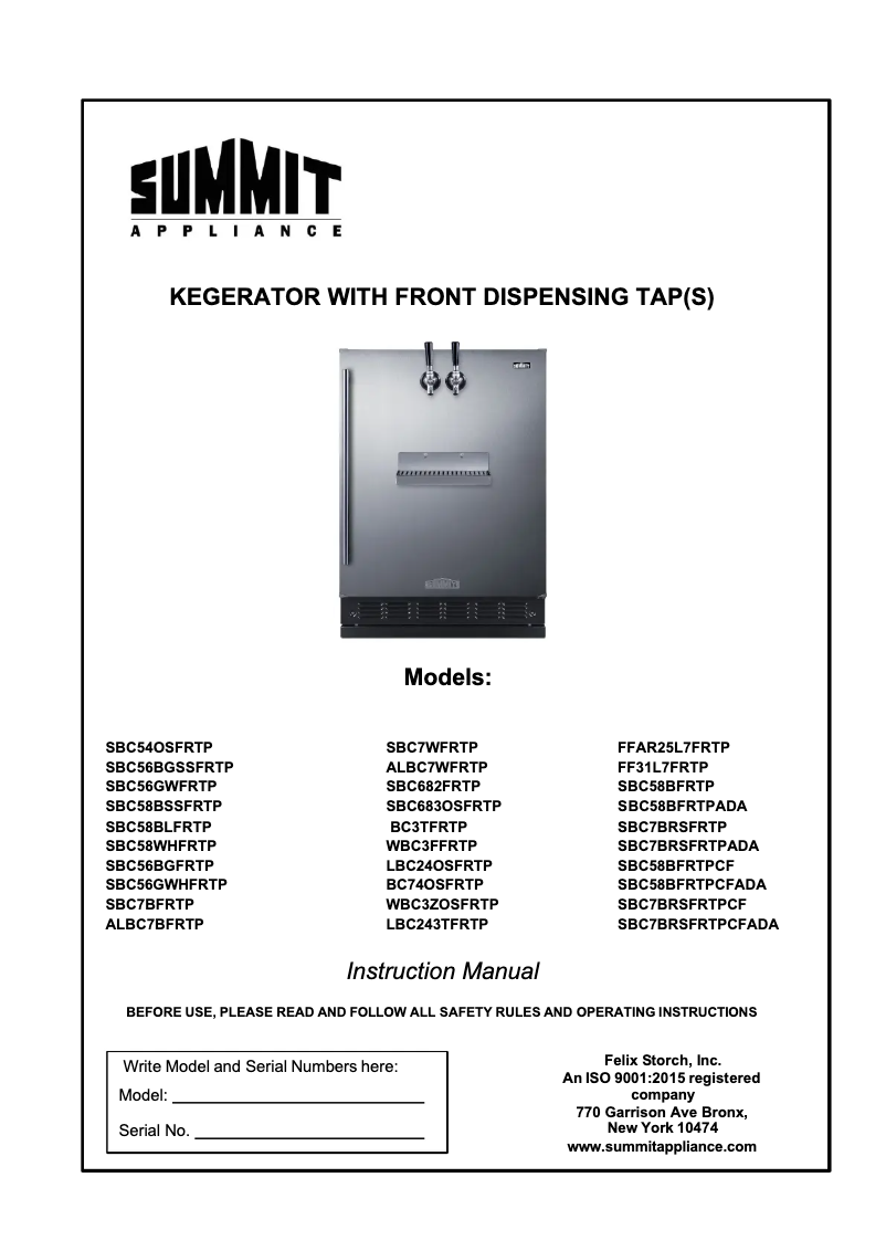 Page n°1 - Manuel utilisateur Summit SBC7BRSFRTPADA