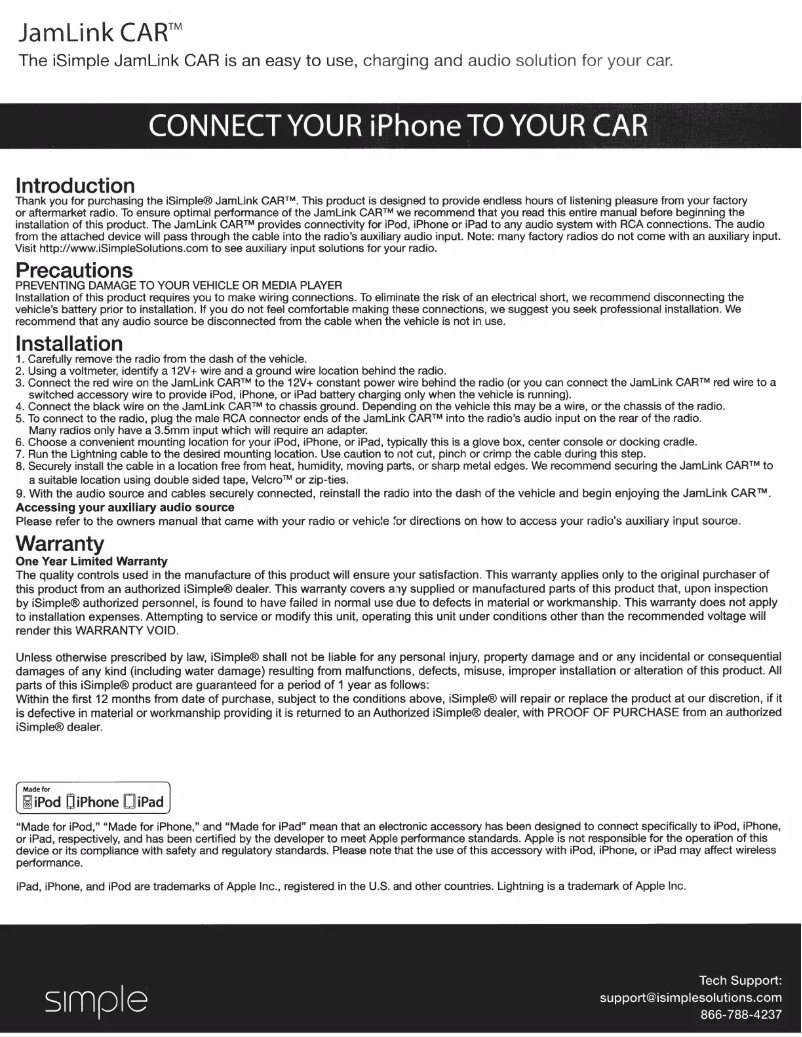 Página 1 del manual Manual de usuario iSimple JamLink CAR IS7505