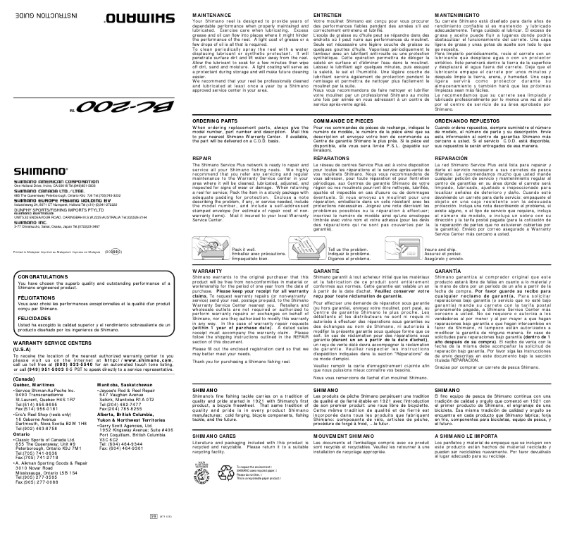 Page 1 de la notice Manuel utilisateur Shimano BC 200