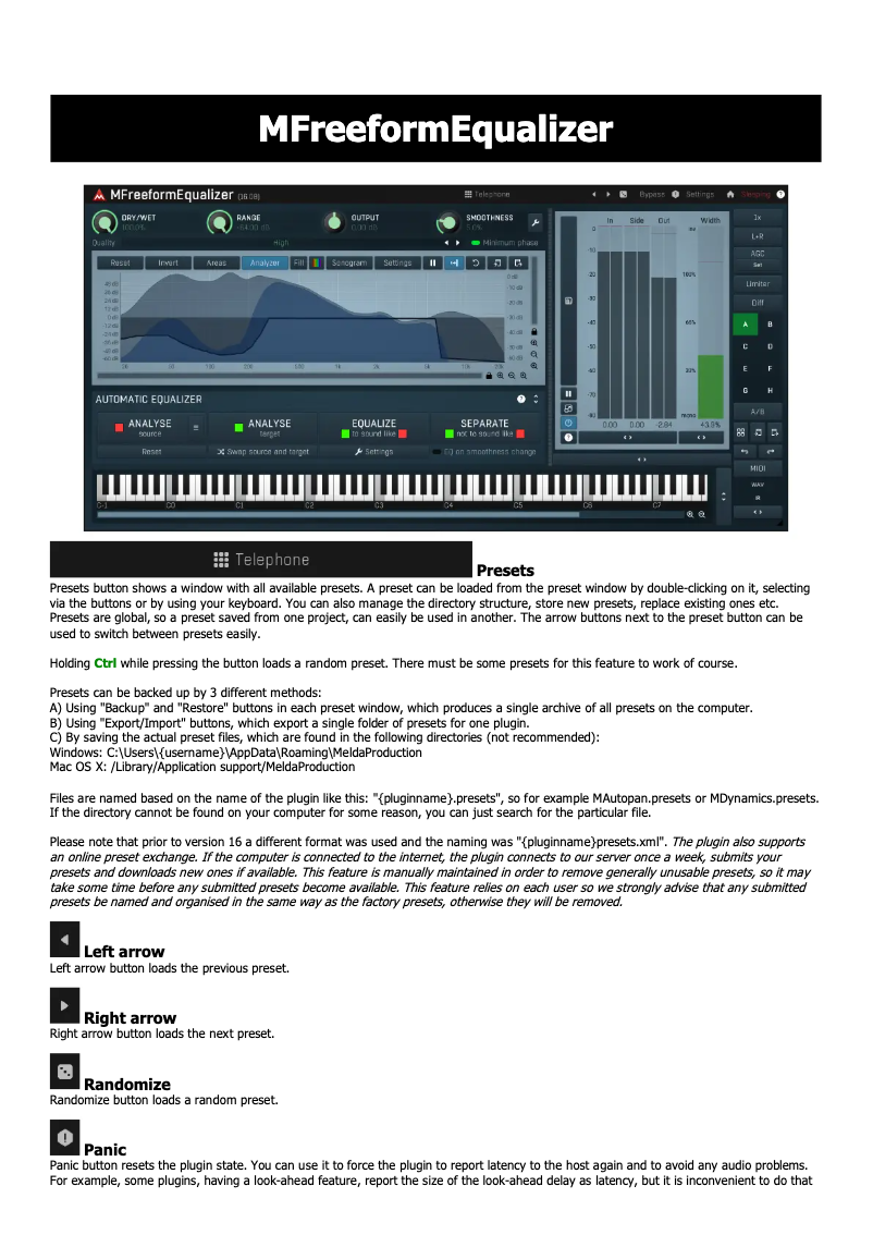 Page 1 of the manual User Manual MeldaProduction MFreeformEqualizer
