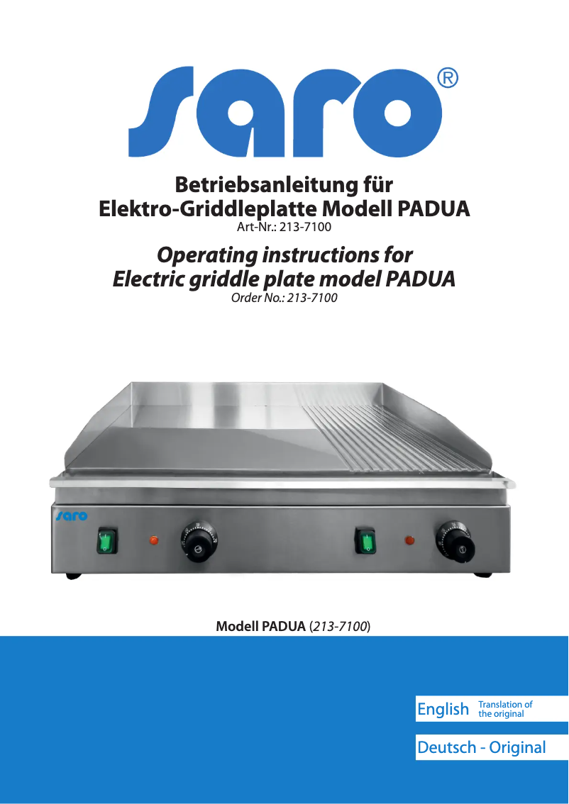 Imagen de la primera página del manual del dispositivo PADUAO 213-7100