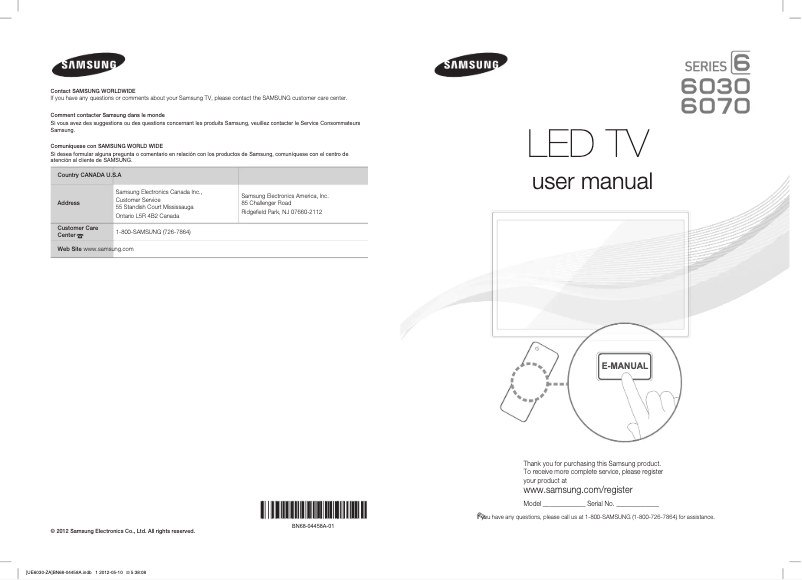 Page 1 de la notice Manuel utilisateur Samsung UN46EH6070F