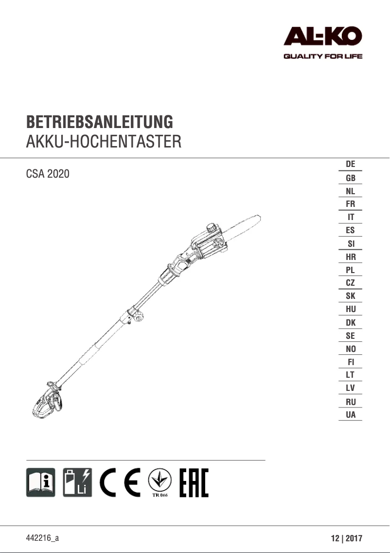 Image de la première page du manuel de l'appareil CSA 2020