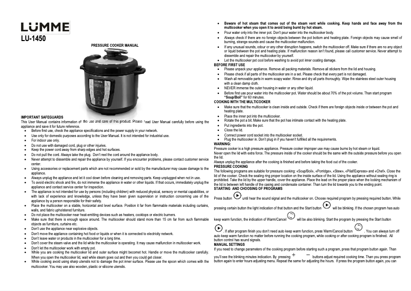 Página 1 del manual Manual de usuario LUMME LU-1450