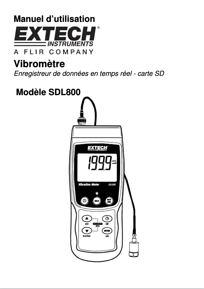 Page 1 de la notice Manuel utilisateur Extech SDL800