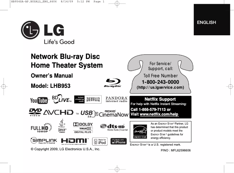 Page n°1 - Manuel utilisateur LG LHB953
