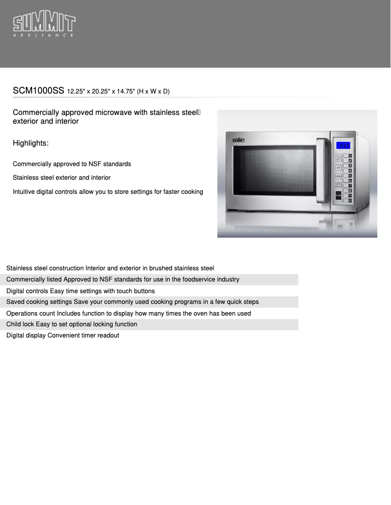 Page 1 de la notice Fiche technique Summit SCM1000SS