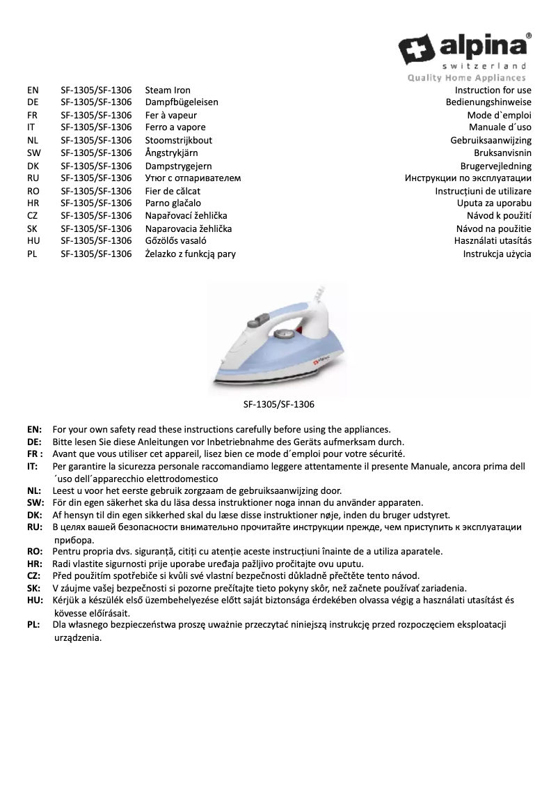 Page n°1 - Manuel utilisateur Alpina SF-1306