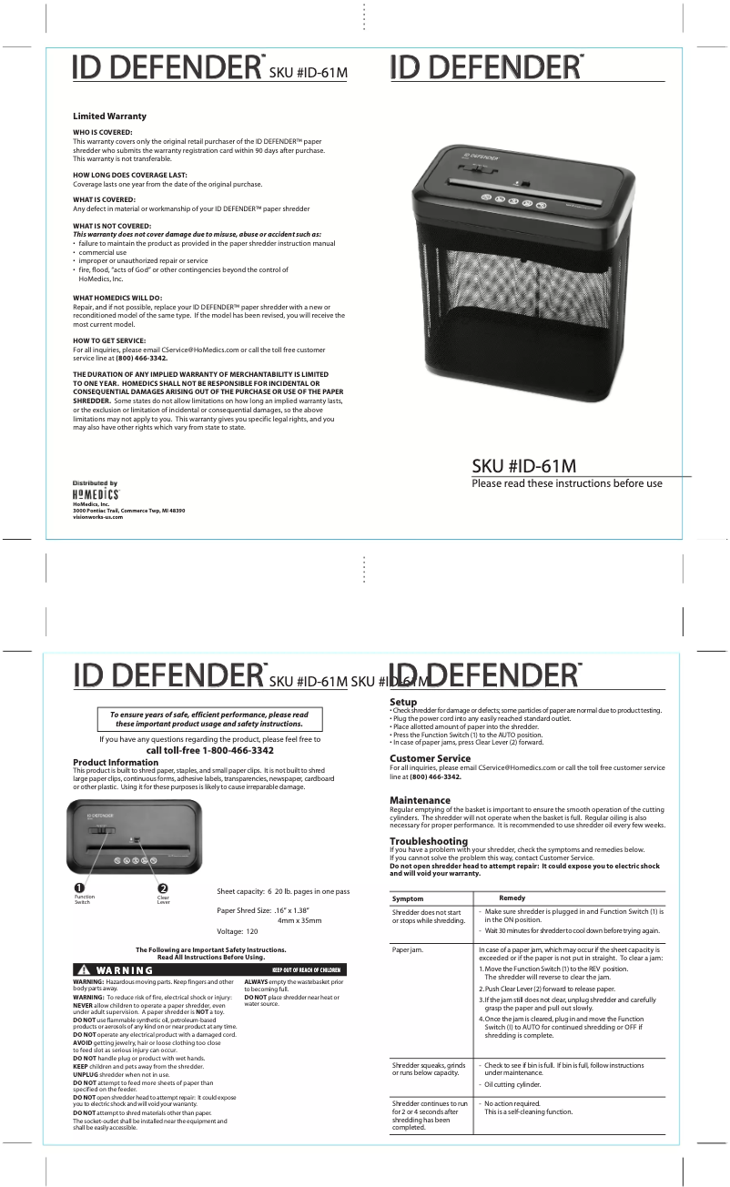 Image de la première page du manuel de l'appareil ID-61M