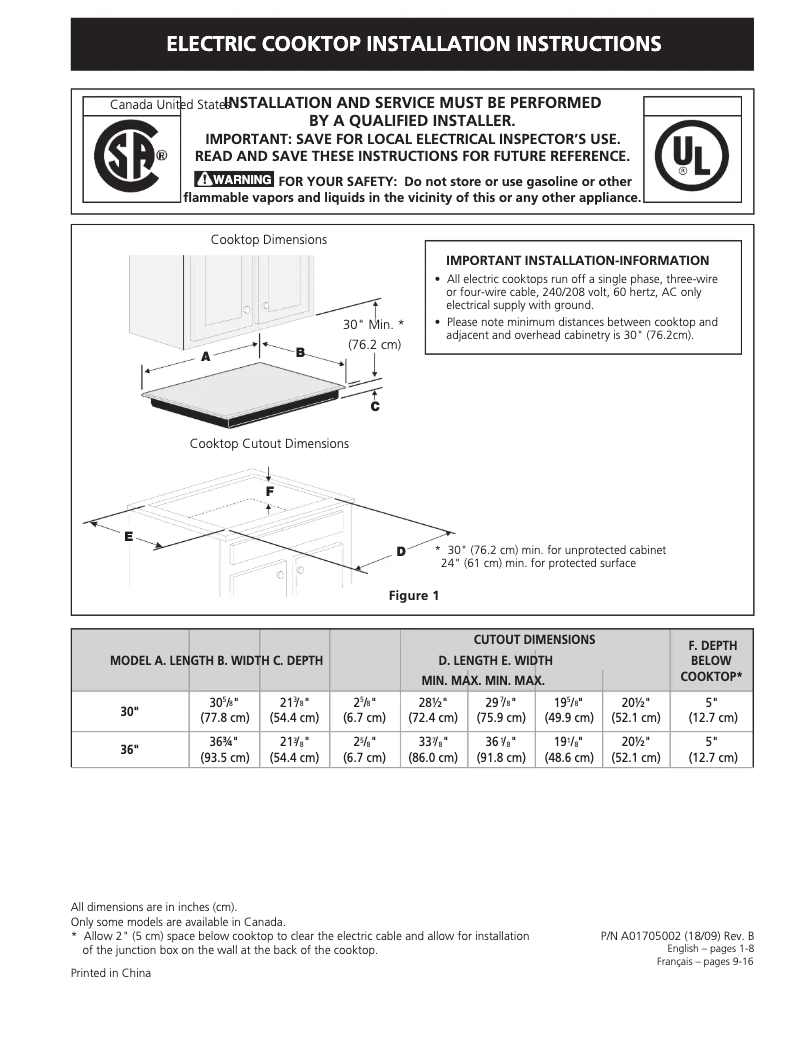 Página 1 del manual Guía de instalación Frigidaire FGEC3048UB