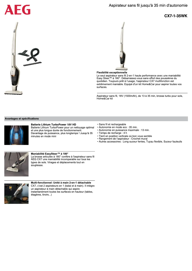 Página 1 del manual Ficha técnica AEG CX7-1-35WK