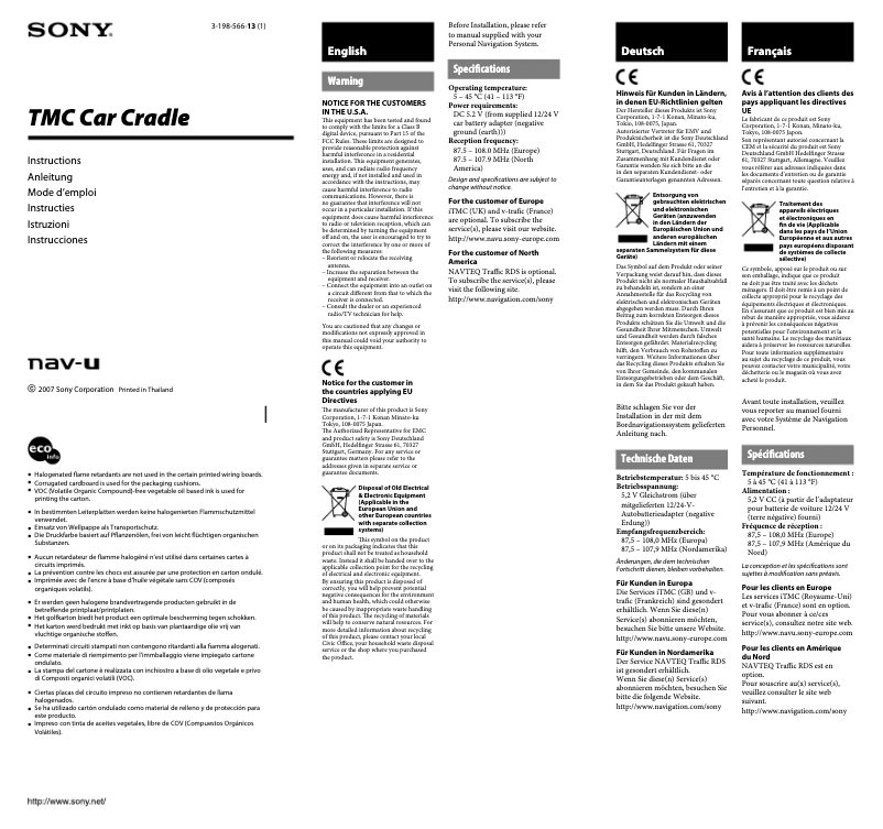 Page n°1 - Manuel utilisateur Sony NVA-CU5T