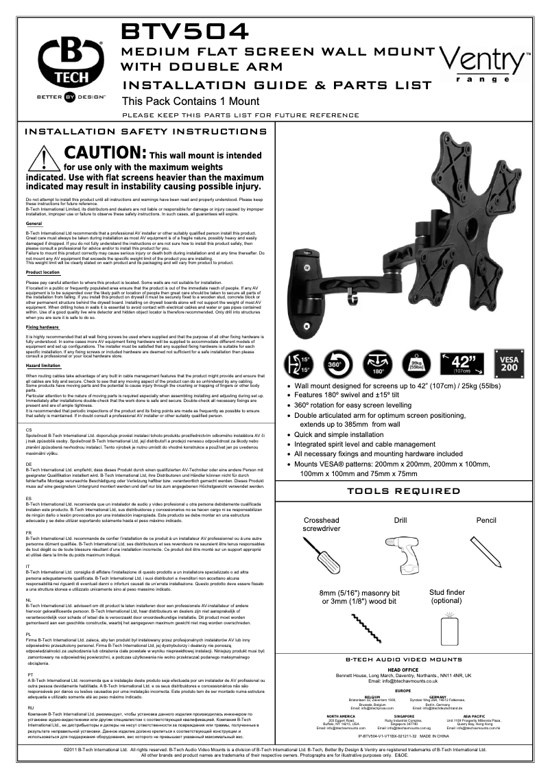 Page 1 de la notice Manuel utilisateur B-Tech BTV504
