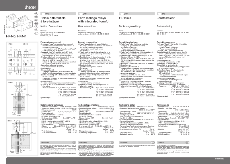 Page n°1 - Manuel utilisateur Hager HR441