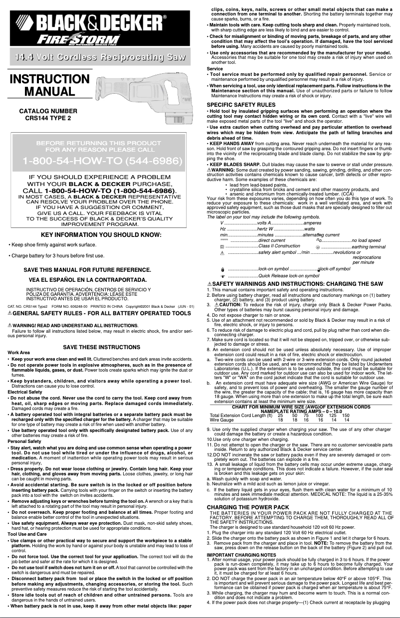 Page 1 de la notice Manuel utilisateur Black & Decker CRS144