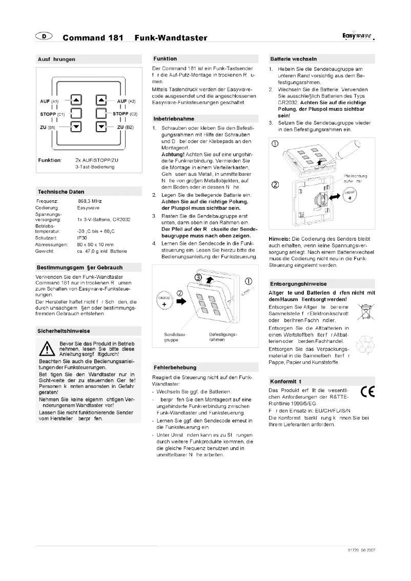 Image de la première page du manuel de l'appareil Command 181 Easywave