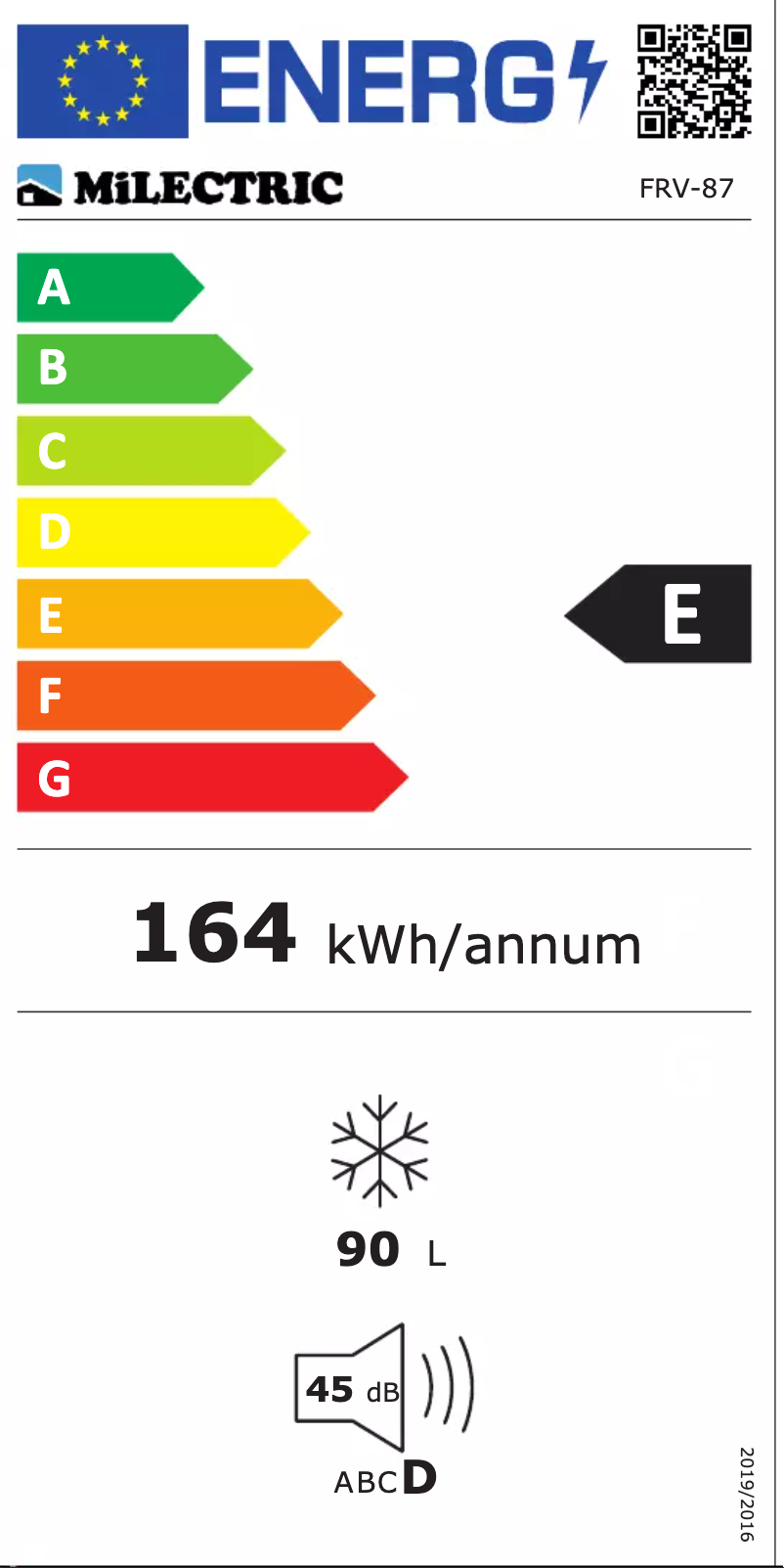 Page 1 of the manual Energy Label Milectric FRV-87