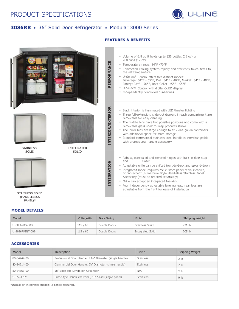 Page 1 de la notice Fiche technique U-Line U-3036RR
