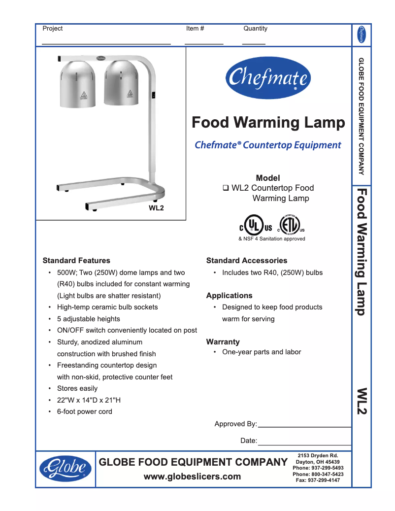 Page 1 de la notice Manuel d'utilisation et d'entretien Globe WL2