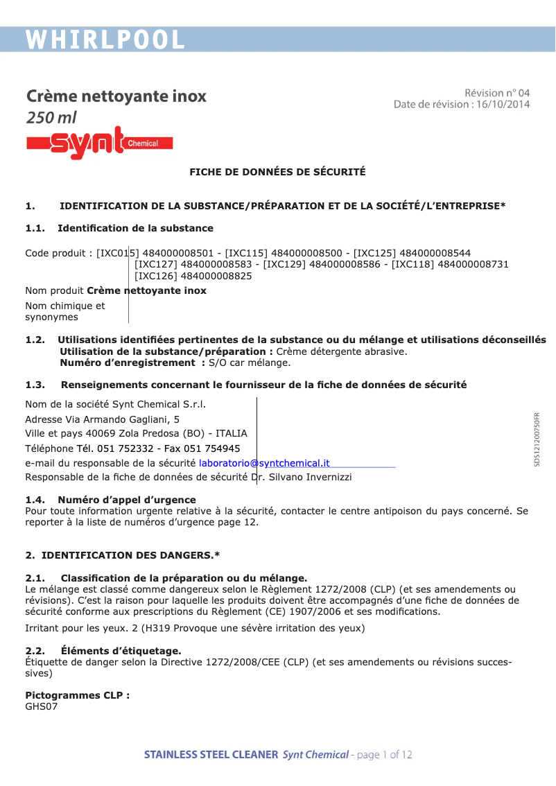 Page 1 de la notice Manuel utilisateur Bauknecht IXC015