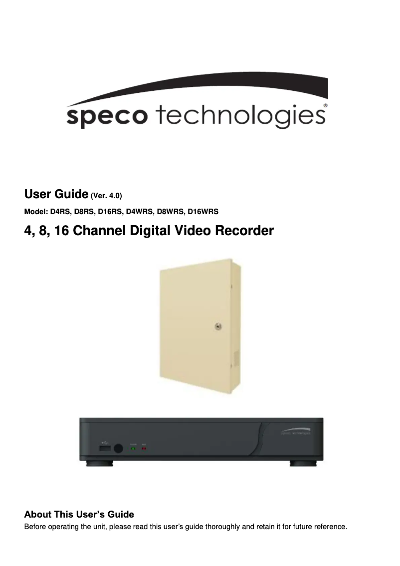 Page n°1 - Manuel utilisateur Speco Technologies D4RS