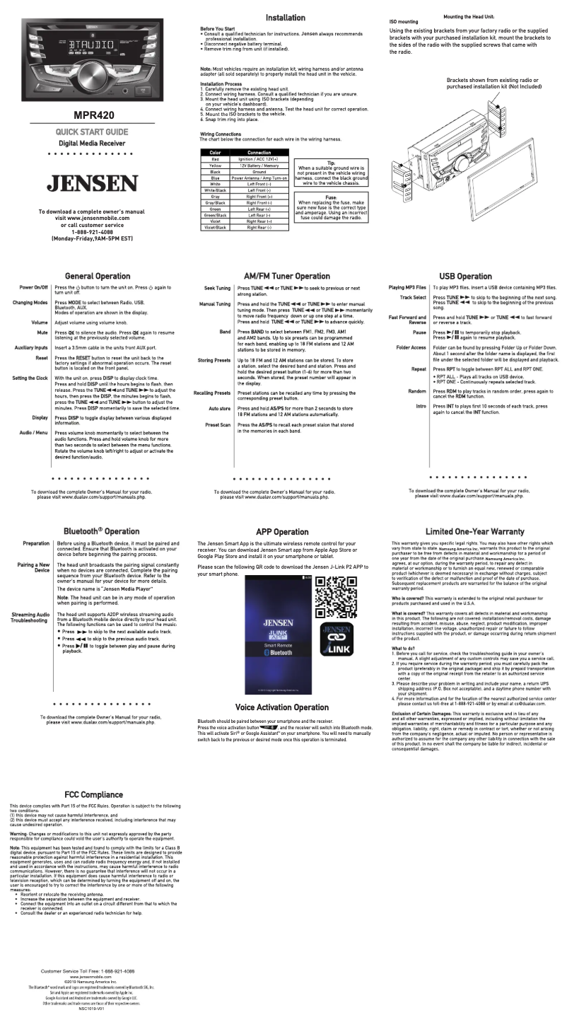 Image de la première page du manuel de l'appareil MPR420
