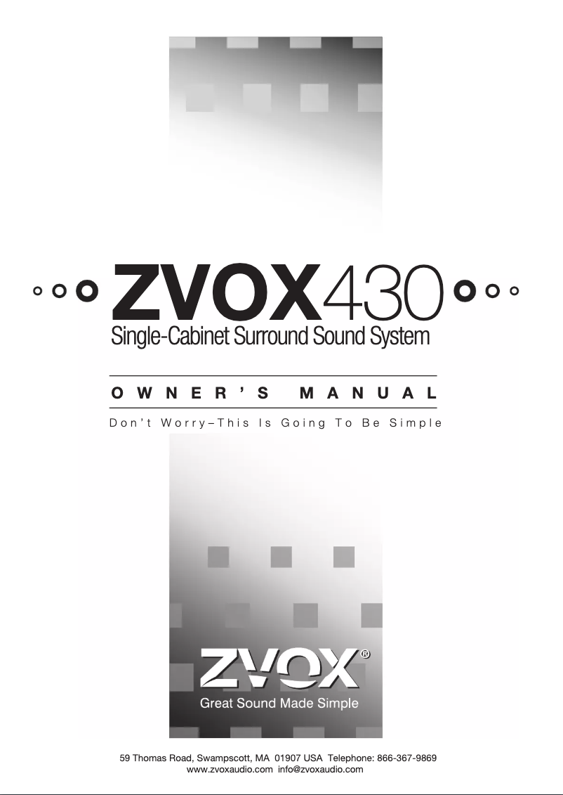 Page n°1 - Manuel utilisateur Zvox 430
