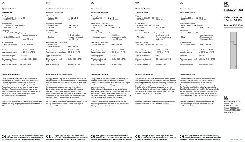 Page 1 de la notice Manuel utilisateur Berker 75331001
