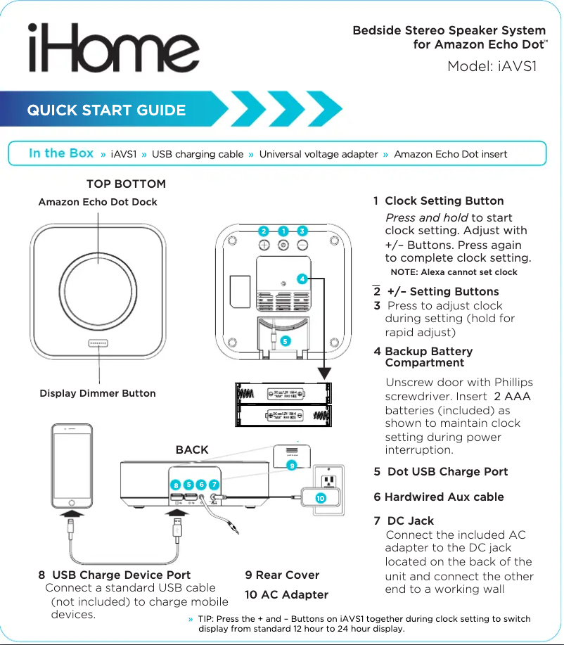 Page n°1 - Manuel utilisateur iHome iAVS1