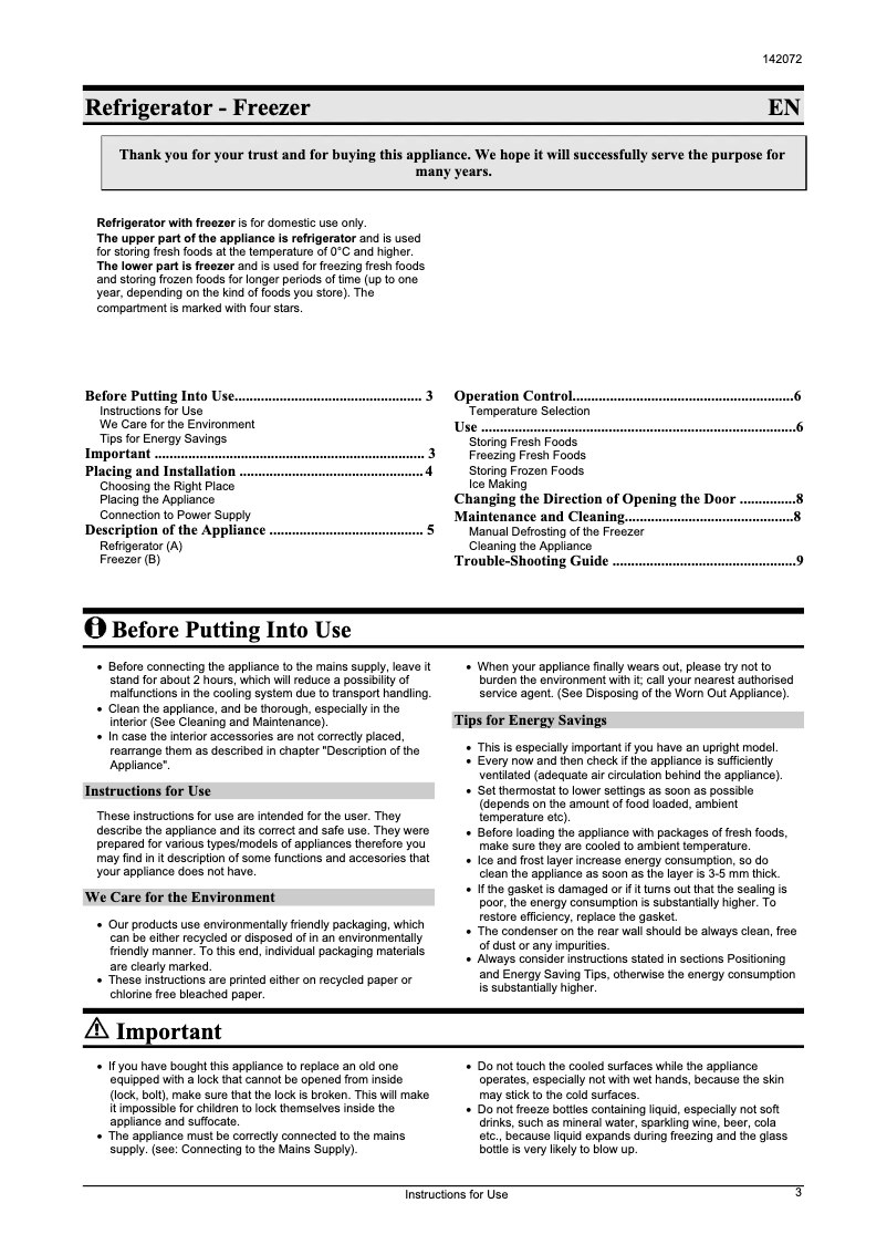 Page n°1 - Manuel utilisateur Gorenje K 337 MLB