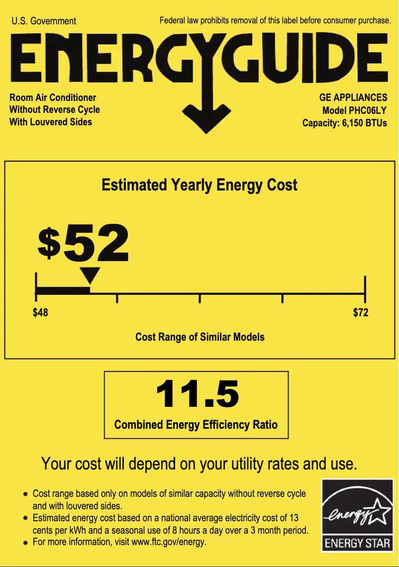 Page n°1 - Label énergétique GE Profile PHC06LY