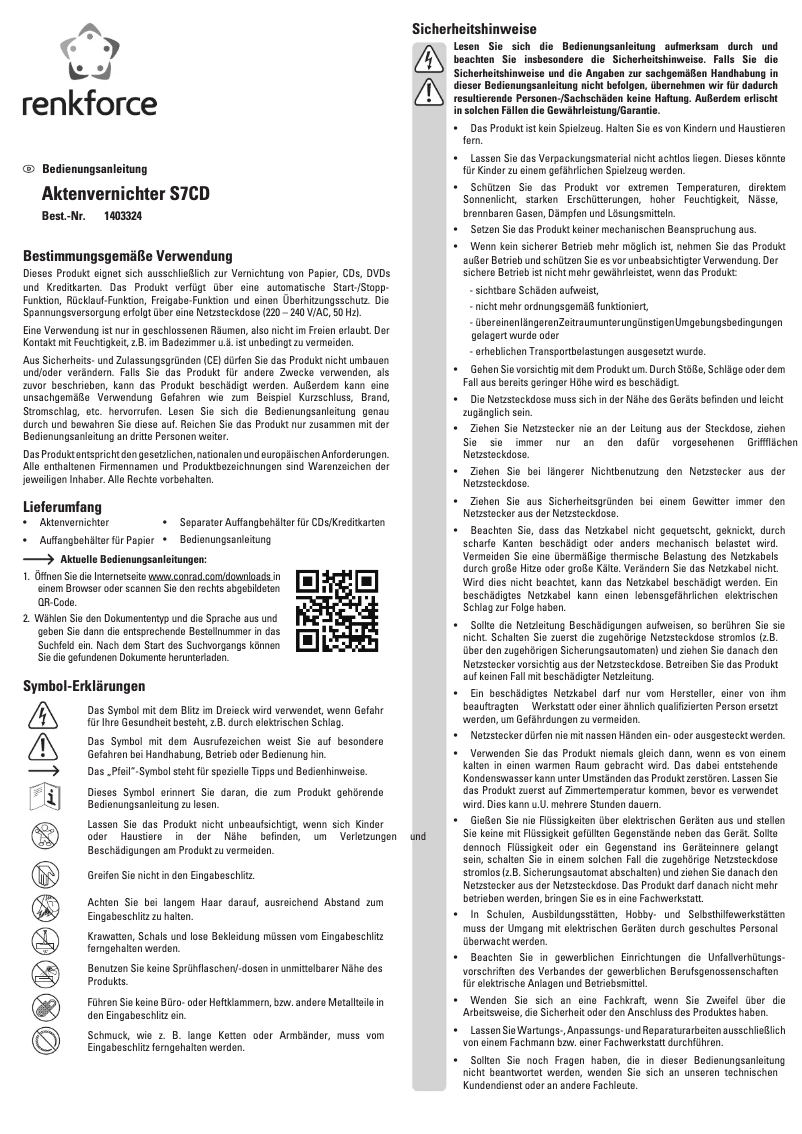 Image de la première page du manuel de l'appareil S7CD