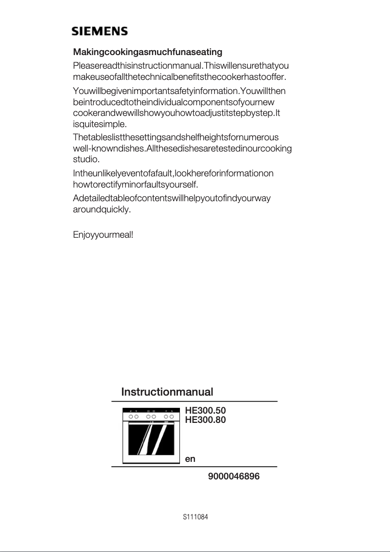 Page n°1 - Manuel utilisateur Siemens HE300250