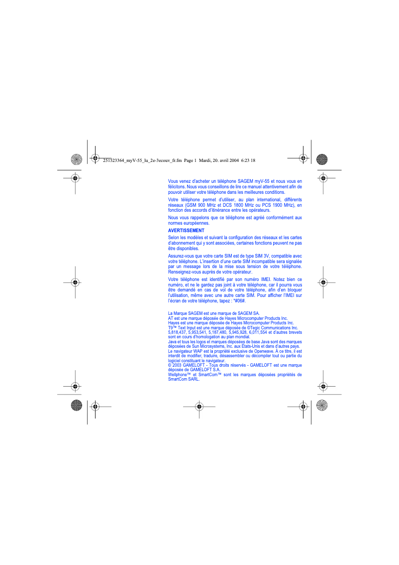 Page n°1 - Manuel utilisateur Sagem myV-55