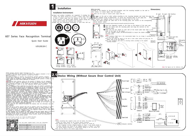 Page 1 de la notice Guide de démarrage rapide Hikvision DS-K1T607TMW