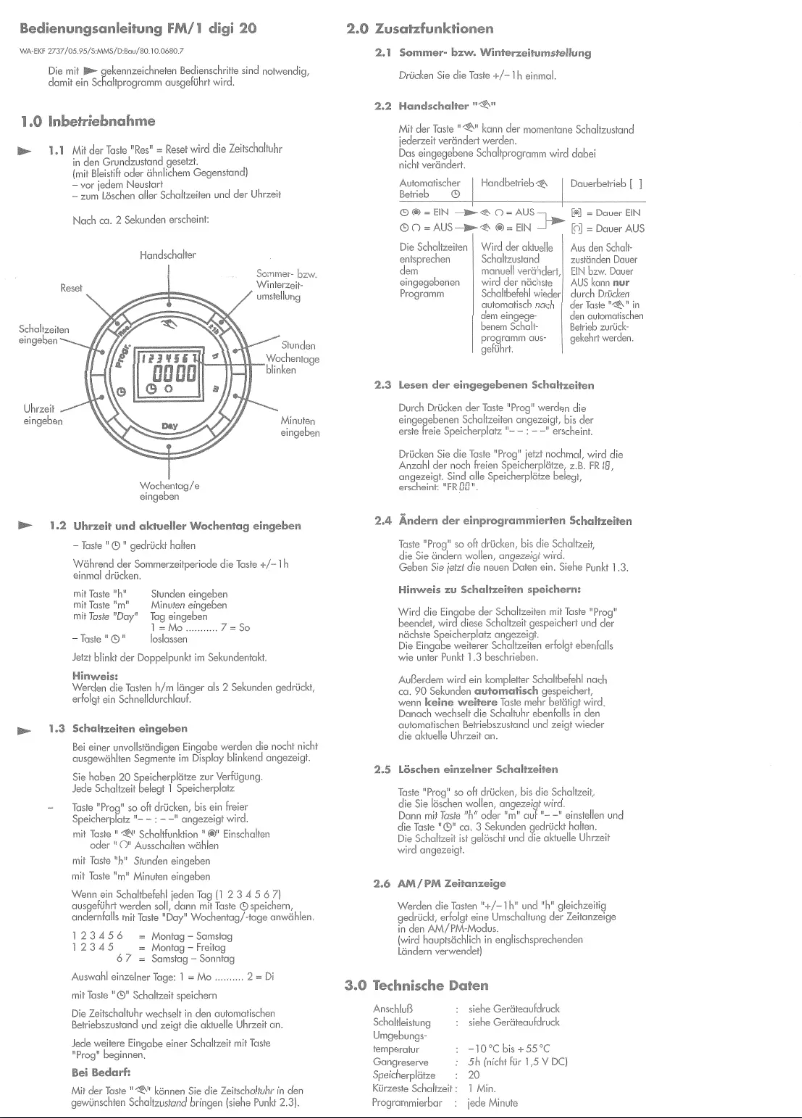 Image de la première page du manuel de l'appareil FM 1 digi20