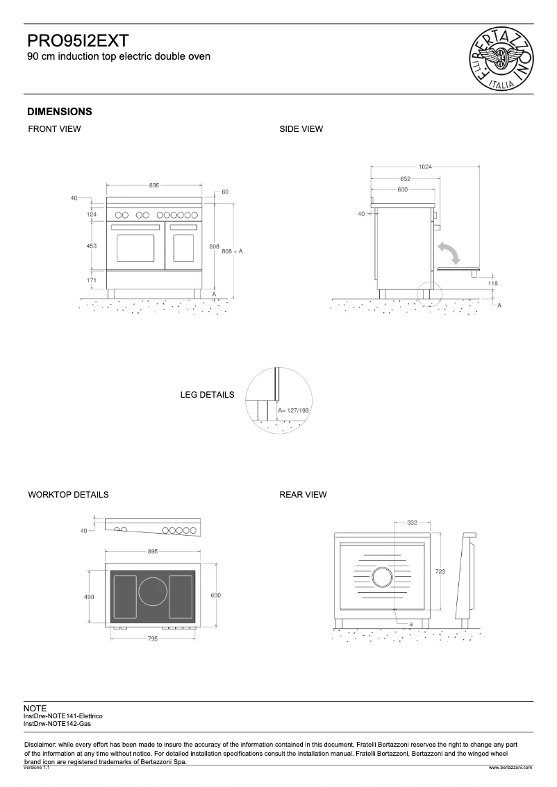 Page 1 de la notice Instructions / montage Bertazzoni PRO95I2EXT