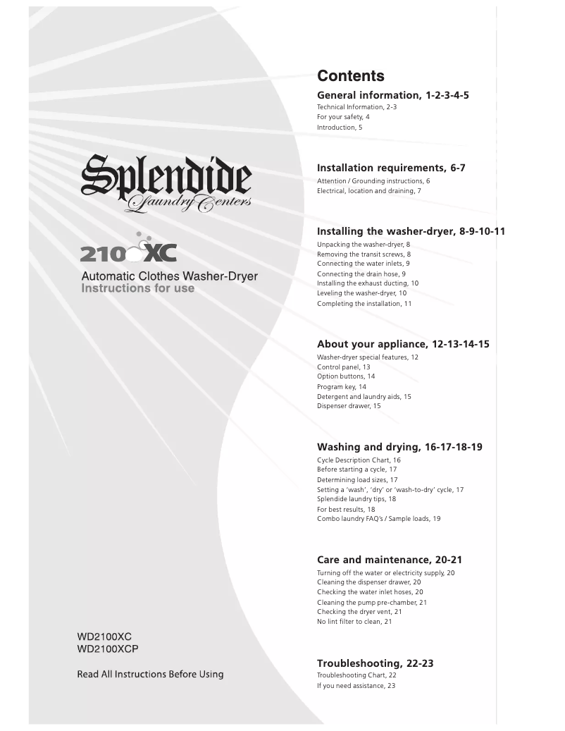 Page n°1 - Manuel utilisateur Splendide WD2100XCP