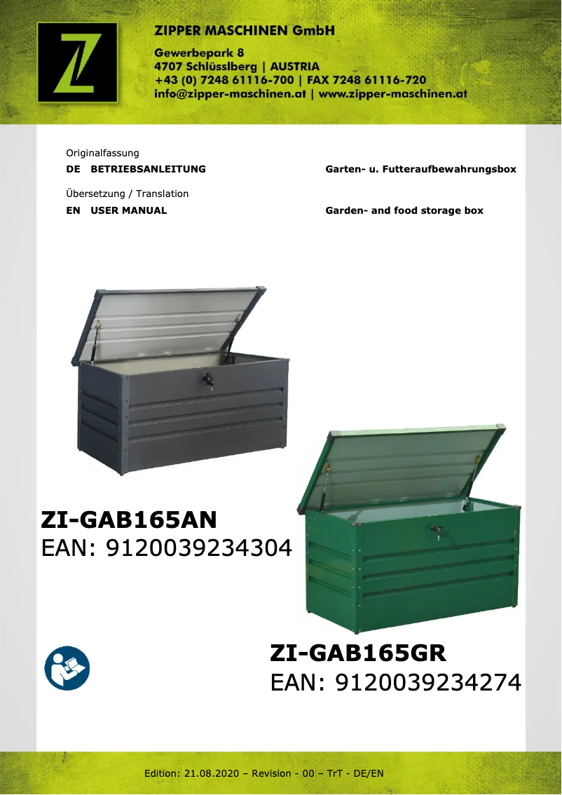 Page n°1 - Manuel utilisateur Zipper ZI-GAB165AN