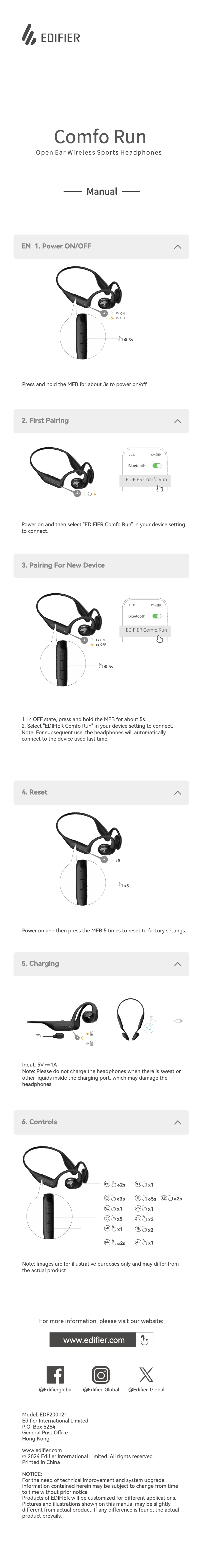 Page 1 de la notice Manuel utilisateur Edifier Comfo Run